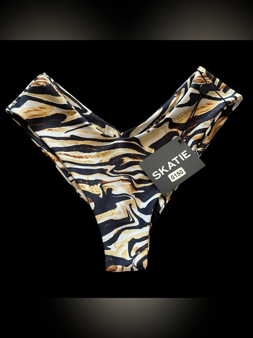 SKATIE Mandi Bikini Bottom XS Zebra Marble Print High Cut Cheeky Swim Bottom